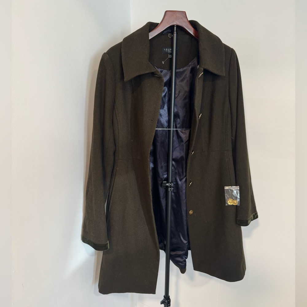 Laundry by Shelli Segal Olive Green Coat Jacket Velour Lace Up Corset Back